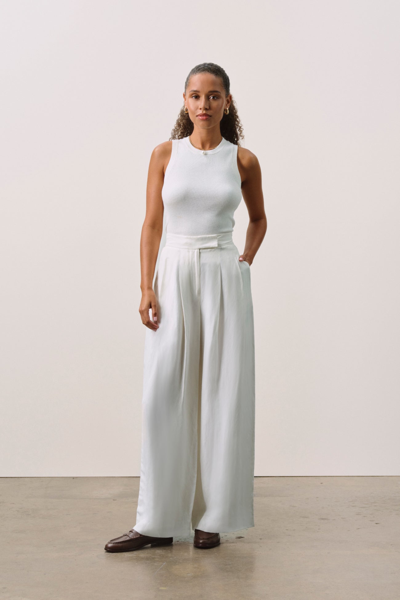LEYNA SILK LINEN WIDE LEG PANT