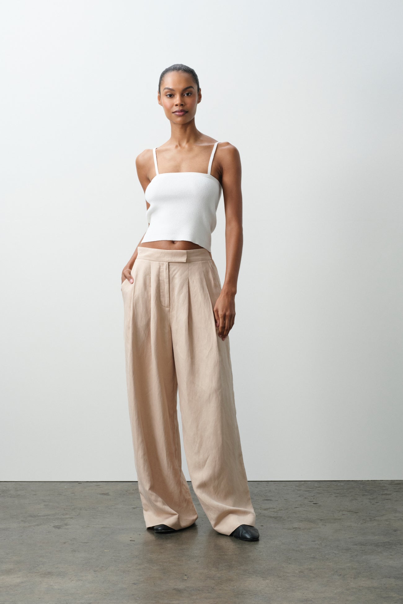 LEYNA SILK LINEN WIDE LEG PANT