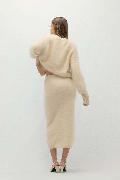 FRANCESCA BRUSHED CASHMERE MIDI SKIRT