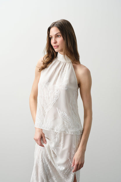 CASSIA FLORAL SILK CHIFFON HALTER TOP